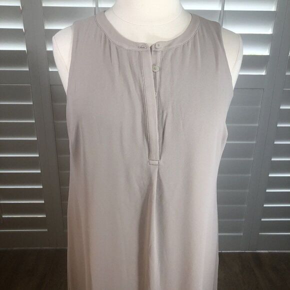 H by Halston Tan Chiffon Sleeveless A-Line Shirt Maxi Dress 18 Lined Henley Plus - Picture 2 of 12